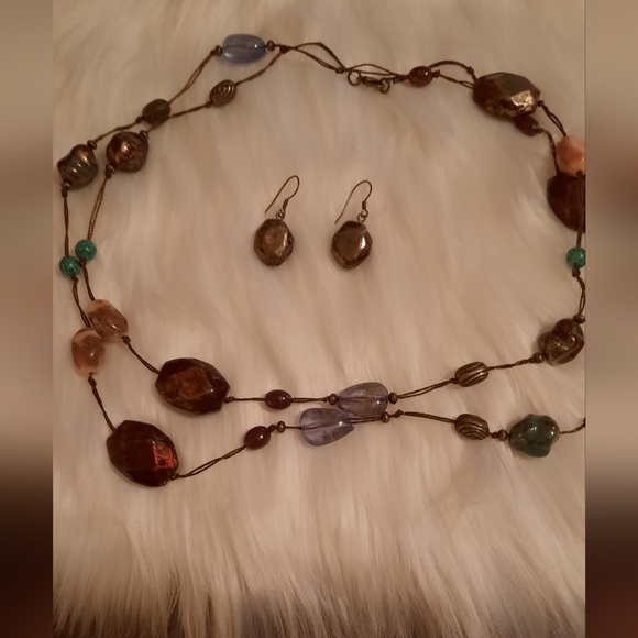 Boho bead xtra long necklace and matching earrings GUC - Picture 7 of 13